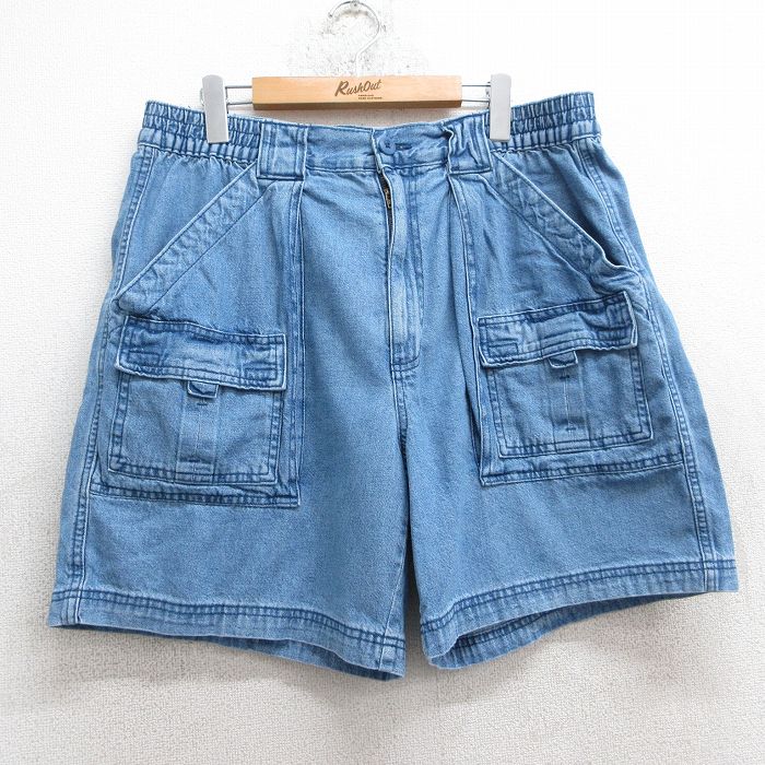 W37★古着 セントジョンズベイ ショート ブッシュ パンツ ショーツ メンズ コットン 紺 ネイビー デニム 25apr11 中古 ボトムス 短パン ショーパン