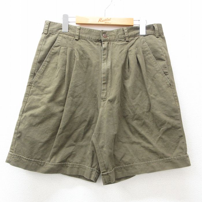 W33★古着 ショート パンツ ショーツ メンズ コットン 緑 グリーン 25apr14 中古 ボトムス 短パン ショーパン ハーフ