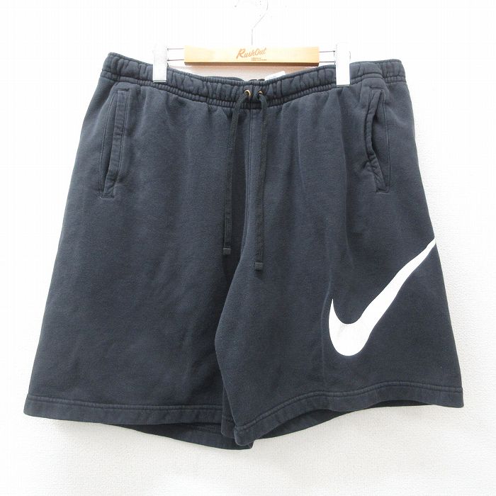 W38★古着 ナイキ NIKE ショート スウェット パンツ ショーツ メンズ ビッグロゴ 黒 ブラック 25apr14 中古 ボトムス 短パン ショーパン