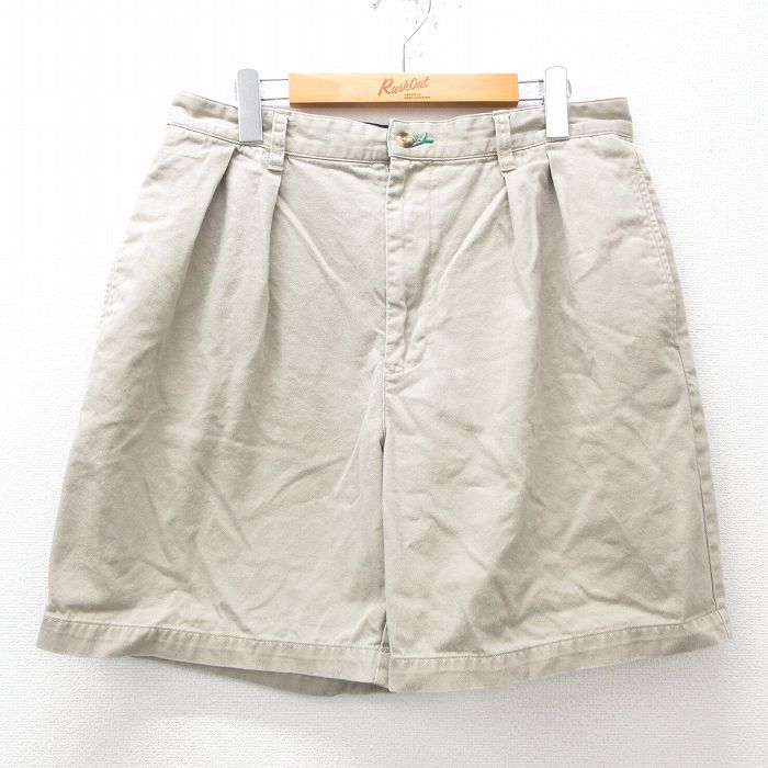 W32★古着 トミーヒルフィガー TOMMY HILFIGER ブランド ショート パンツ ショーツ メンズ 90年代 90s コットン ベージュ カーキ 25apr14 中古 ボトムス 短パン ショーパン ハーフ