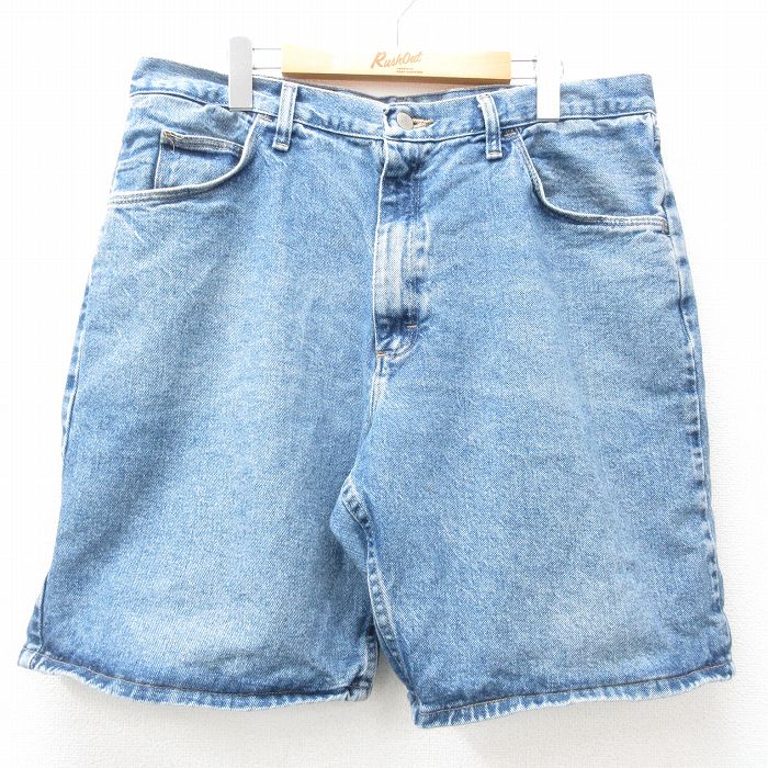 W35★古着 ラングラー Wrangler ショート パンツ ショーツ メンズ コットン 紺 ネイビー デニム 25apr14 中古 ボトムス 短パン ショーパン ハーフ