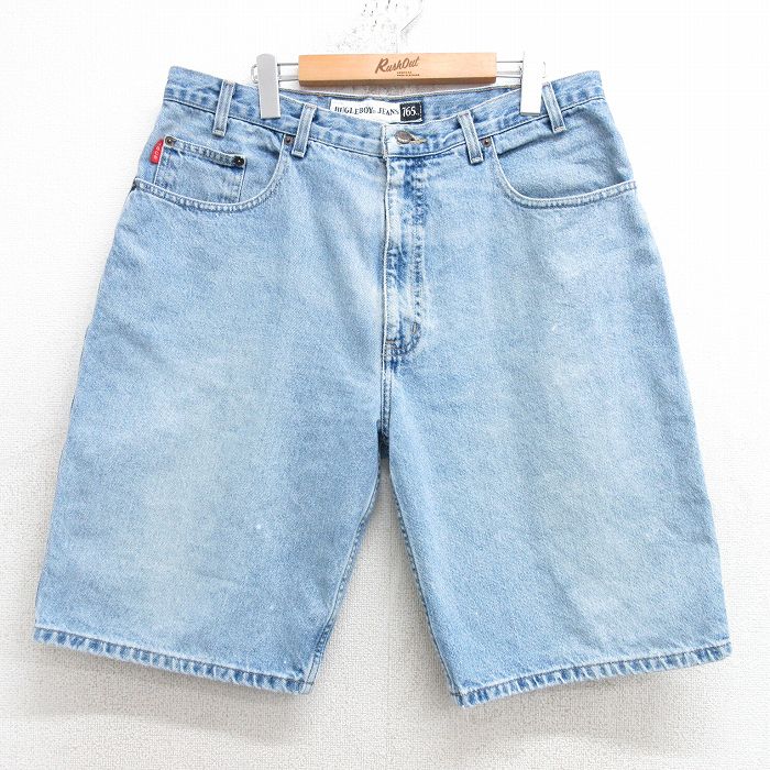 W34★古着 ビューグルボーイ ショート パンツ ショーツ メンズ コットン 薄紺 ネイビー デニム 25apr16 中古 ボトムス 短パン ショーパン ハーフ