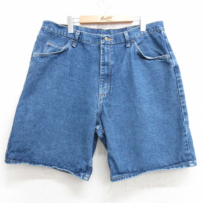 W36★古着 ラングラー Wrangler ショート パンツ ショーツ メンズ コットン 紺 ネイビー デニム 25apr16 中古 ボトムス 短パン ショーパン ハーフ