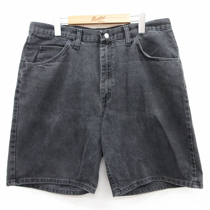 W35★古着 ラングラー Wrangler ショート パンツ ショーツ メンズ コットン 黒 ブラック デニム 25apr17 中古 ボトムス 短パン ショーパン ハーフ