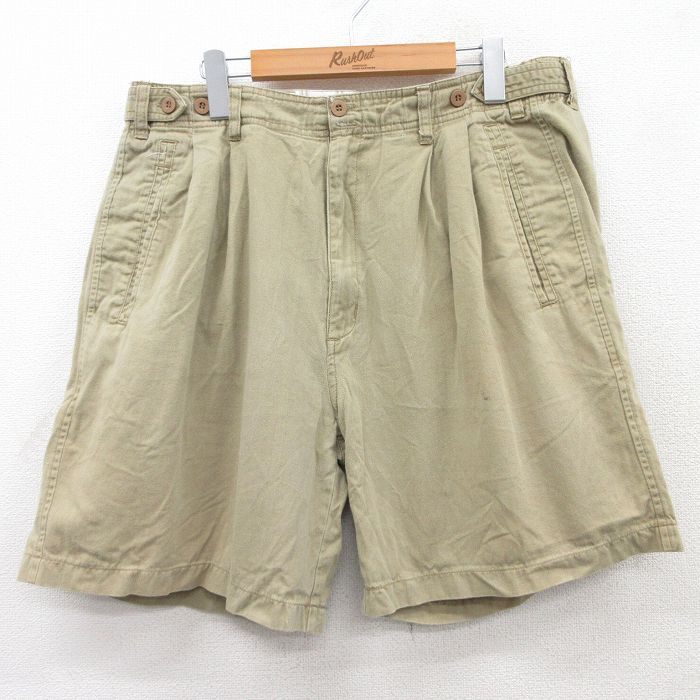 W34★古着 メンバーズオンリー ショート パンツ ショーツ メンズ 90年代 90s コットン ベージュ カーキ 25apr17 中古 ボトムス 短パン ショーパン ハーフ