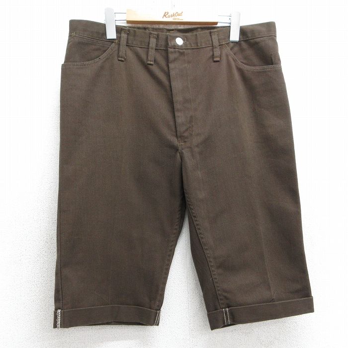W35★古着 ラングラー Wrangler ハーフ パンツ メンズ 80年代 80s USA製 タロン 茶 ブラウン 【spe】 25apr18 中古 ボトムス 短パン ショーパン ショート