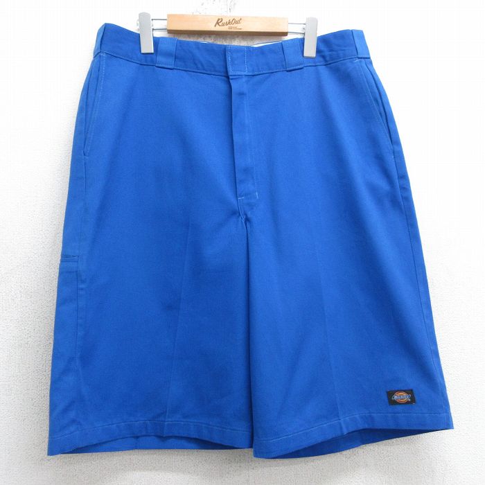 W38★古着 ディッキーズ Dickies ハーフ ワーク パンツ メンズ 青 ブルー 25apr18 中古 ボトムス 短パン ショーパン