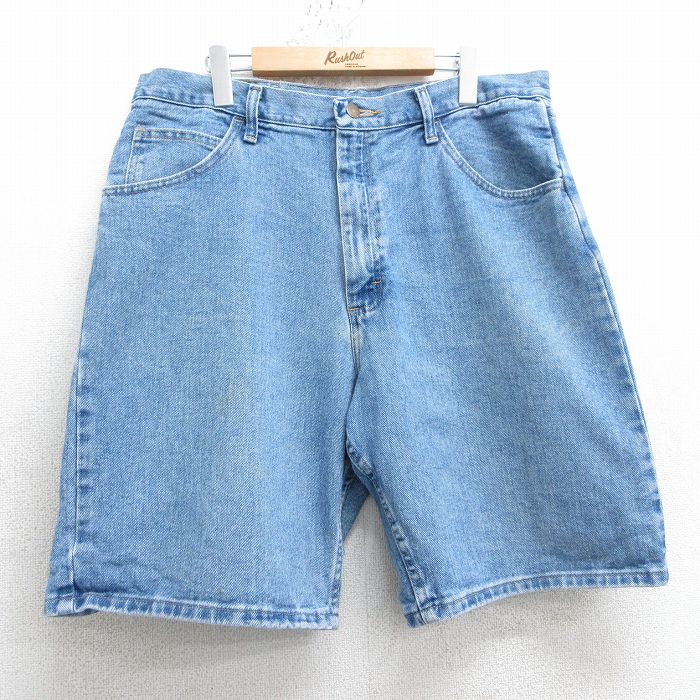W36★古着 ラングラー Wrangler ショート パンツ メンズ コットン 紺 ネイビー デニム 25apr18 中古 ボトムス 短パン ショーパン ハーフ