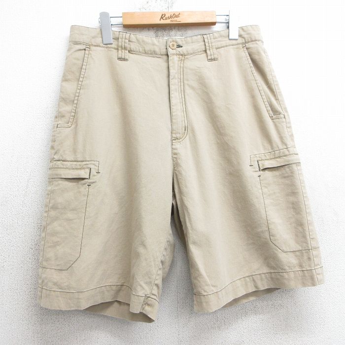 W33★古着 ショート カーゴ パンツ メンズ 00年代 00s ベージュ カーキ 25apr18 中古 ボトムス 短パン ショーパン
