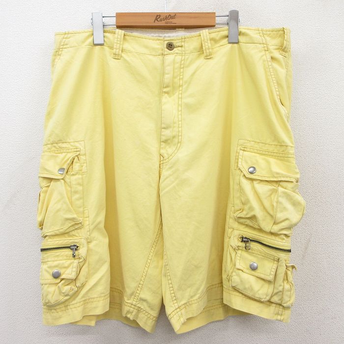 W38★古着 ラルフローレン Ralph Lauren ブランド ショート カーゴ パンツ ショーツ メンズ 90年代 90s コットン 黄 イエロー 25apr18 中古 ボトムス 短パン ショーパン