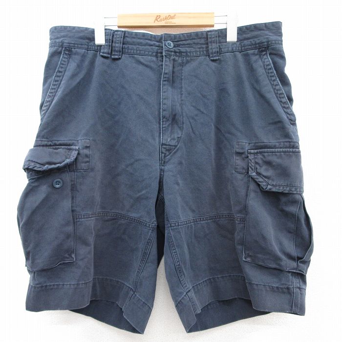 W38★古着 ラルフローレン Ralph Lauren ブランド ショート カーゴ パンツ ショーツ メンズ 90年代 90s ワンポイントロゴ コットン 紺 ネイビー 25apr18 中古 ボトムス 短パン ショーパン