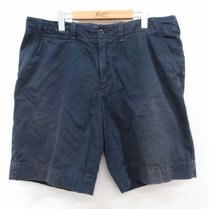 W35★古着 ラルフローレン Ralph Lauren ブランド ショート パンツ ショーツ メンズ 90年代 90s ワンポイントロゴ コットン 紺 ネイビー 25apr18 中古 ボトムス 短パン ショーパン ハーフ