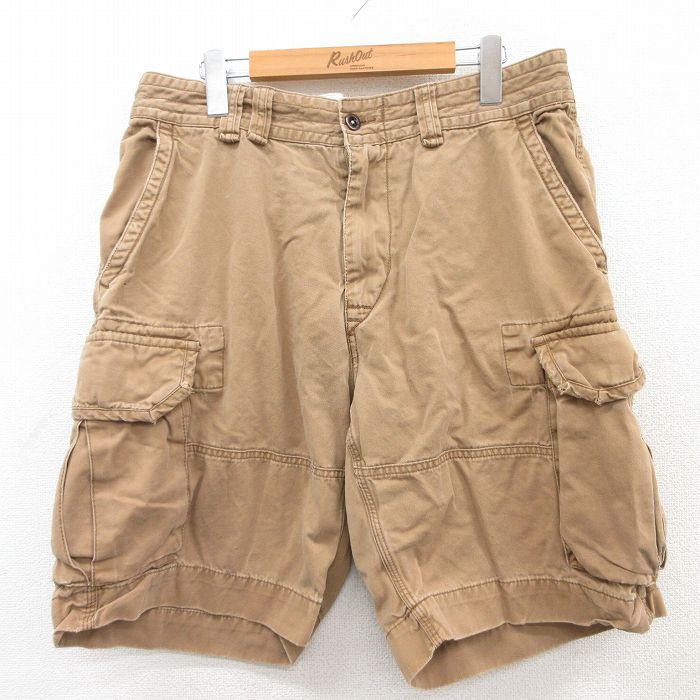 W34★古着 ラルフローレン Ralph Lauren ブランド ショート カーゴ パンツ ショーツ メンズ 90年代 90s コットン 茶系 ブラウン 25apr18 中古 ボトムス 短パン ショーパン
