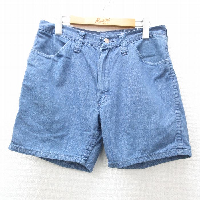W32★古着 ラングラー Wrangler ショート パンツ ショーツ メンズ 80年代 80s USA製 タロン 紺 ネイビー デニム 【spe】 25apr19 中古 ボトムス 短パン ショーパン ハーフ