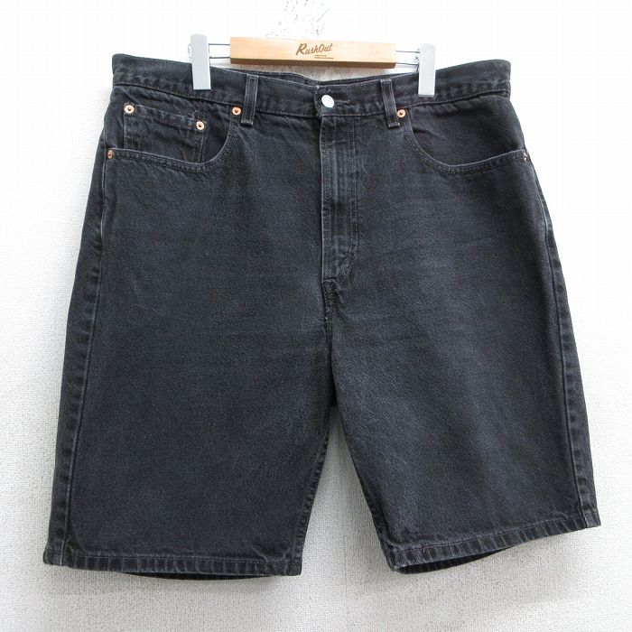 W38★古着 リーバイス Levis 505 ショート パンツ メンズ コットン 黒 ブラック デニム 25apr19 中古 ボトムス 短パン ショーパン ハーフ