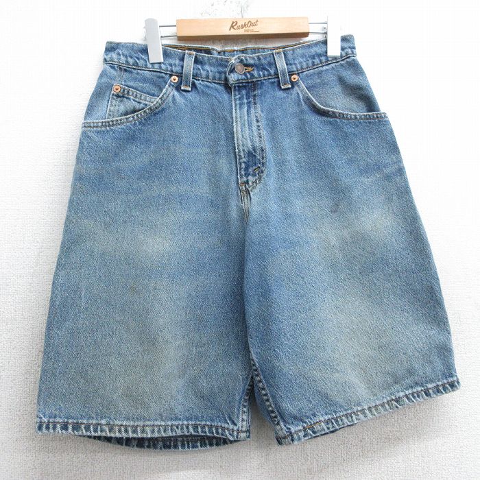 W29★古着 リーバイス Levis 565 ショート パンツ メンズ 90年代 90s ヒゲ コットン USA製 紺 ネイビー デニム 【spe】 25apr19 中古 ボトムス 短パン ショーパン ハーフ