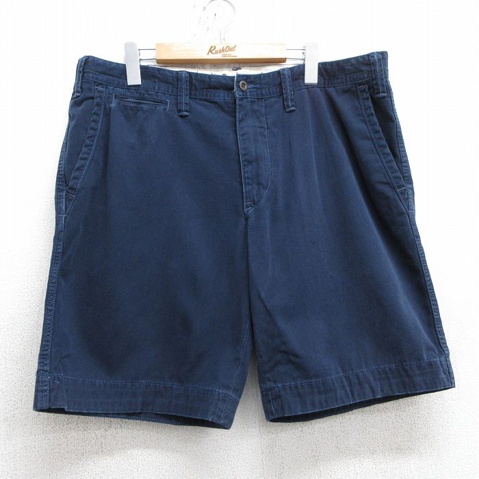 W36★古着 ラルフローレン Ralph Lauren ブランド ショート チノ パンツ チノパン メンズ 90年代 90s ワンポイントロゴ コットン 紺 ネイビー 25apr19 中古 ボトムス 短パン ショーパン