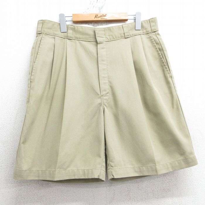 W34★古着 ディッキーズ Dickies ショート ワーク パンツ メンズ ベージュ カーキ 25apr19 中古 ボトムス 短パン ショーパン