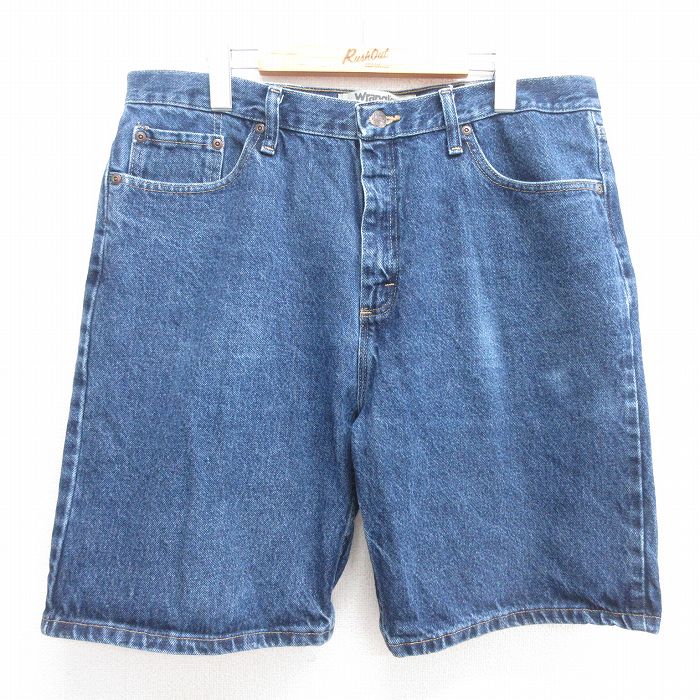【50%OFF】W36★古着 ラングラー Wrangler ショート パンツ ショーツ メンズ コットン 紺デニム ネイビー 25apr21 中古 ボトムス 短パン ショーパン ハーフ
