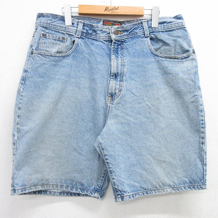W36★古着 STRUCTURE ショート パンツ ショーツ メンズ 90年代 90s ヒゲ コットン USA製 薄紺 ネイビー デニム 【spe】 25apr21 中古 ボトムス 短パン ショーパン ハーフ