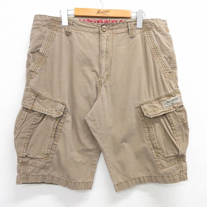 W38★古着 ユニオンベイ UNIONBAY ショート カーゴ パンツ ショーツ メンズ リップストップ コットン ベージュ カーキ 25apr21 中古 ボトムス 短パン ショーパン