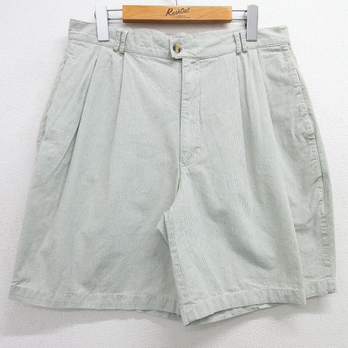 W32★古着 STRUCTURE ショート パンツ ショーツ メンズ 00年代 00s コットン 薄ベージュ系他 カーキ ストライプ 25apr21 中古 ボトムス 短パン ショーパン ハーフ