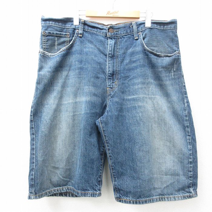 W39★古着 リーバイス Levis 569 ショート パンツ ショーツ メンズ ヒゲ コットン 紺 ネイビー デニム 25apr25 中古 ボトムス 短パン ショーパン ハーフ