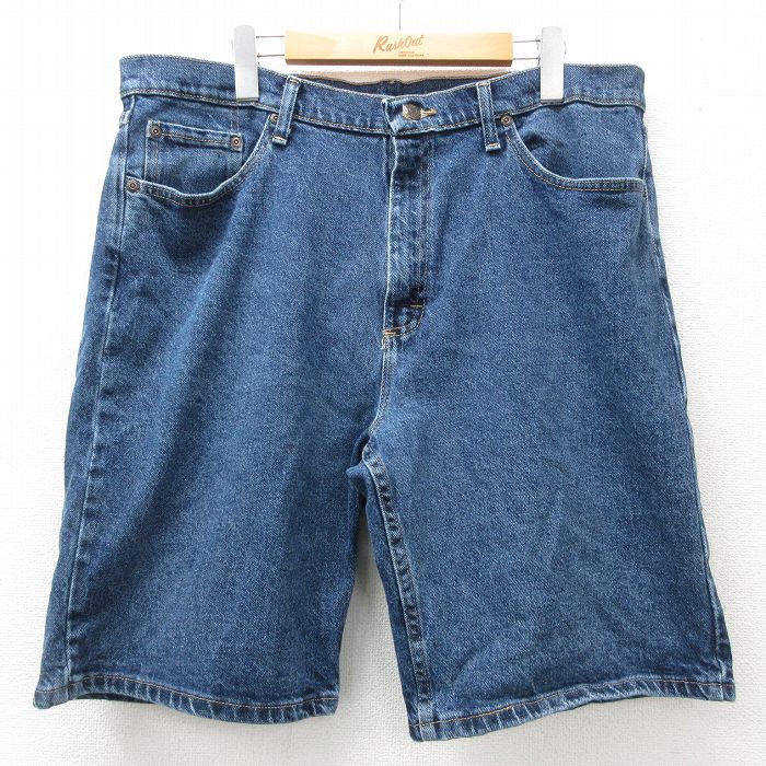 W36★古着 ラングラー Wrangler ショート パンツ ショーツ メンズ 紺 ネイビー デニム 25apr25 中古 ボトムス 短パン ショーパン ハーフ