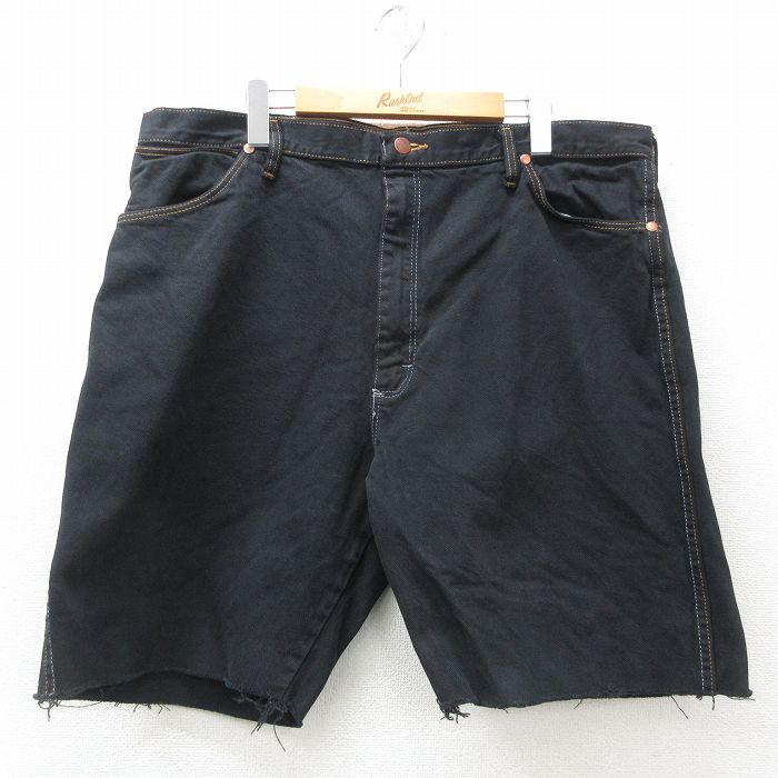 W40★古着 ラングラー Wrangler ショート パンツ ショーツ メンズ 大きいサイズ コットン 黒 ブラック デニム 25apr25 中古 ボトムス 短パン ショーパン ハーフ