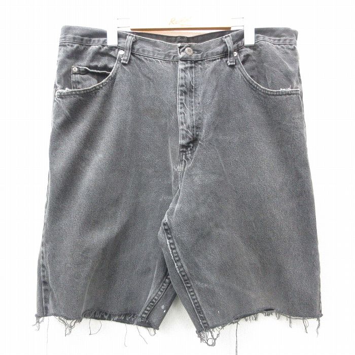 W38★古着 ラングラー Wrangler ショート パンツ ショーツ メンズ コットン 黒 ブラック デニム 25apr25 中古 ボトムス 短パン ショーパン ハーフ
