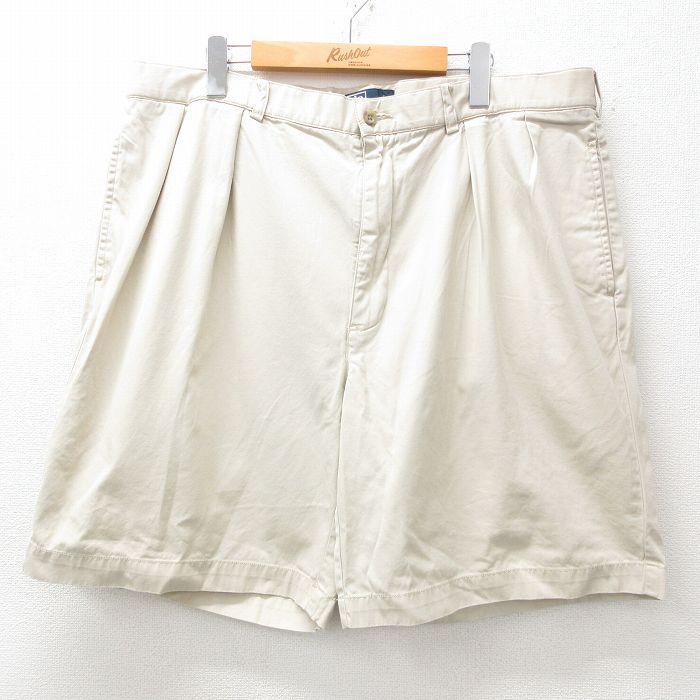 W40★古着 ラルフローレン Ralph Lauren ブランド ショート パンツ ショーツ メンズ 90年代 90s 大きいサイズ コットン ベージュ カーキ 25apr26 中古 ボトムス 短パン ショーパン ハーフ