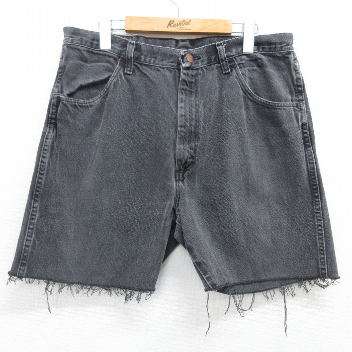 W36★古着 ラスラー ショート パンツ ショーツ メンズ コットン 黒 ブラック デニム 25apr26 中古 ボトムス 短パン ショーパン ハーフ