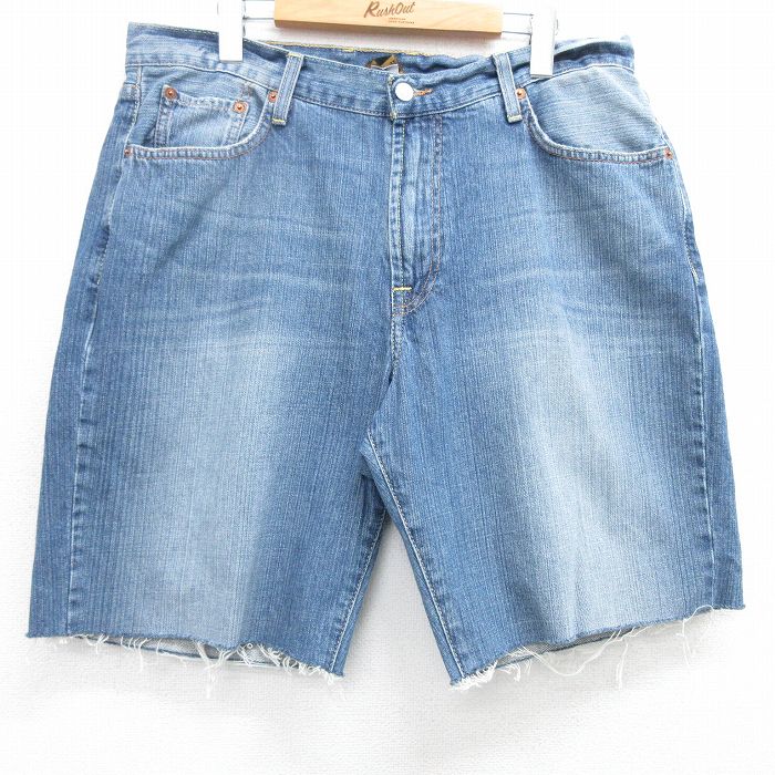 W37★古着 ラッキーブランド Lucky Brand ショート パンツ ショーツ メンズ コットン 紺 ネイビー デニム 25apr26 中古 ボトムス 短パン ショーパン ハーフ