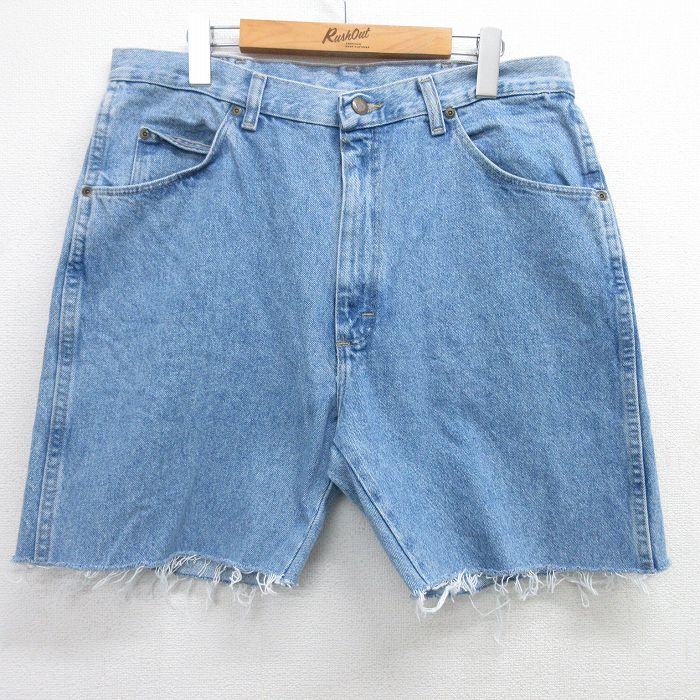 W36★古着 ラングラー Wrangler ショート パンツ ショーツ メンズ コットン 紺 ネイビー デニム 25apr26 中古 ボトムス 短パン ショーパン ハーフ