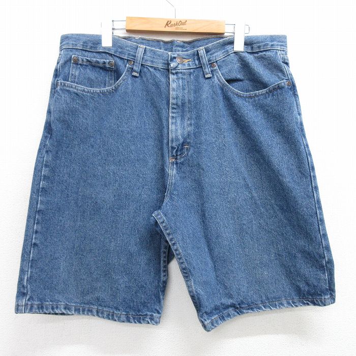 W36★古着 ラングラー Wrangler ショート パンツ ショーツ メンズ コットン 紺 ネイビー デニム 25apr26 中古 ボトムス 短パン ショーパン ハーフ