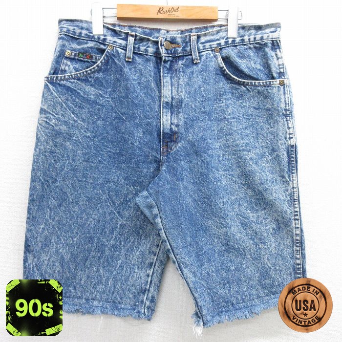 h.i.s 90s ショートパンツ ケミカルウォッシュ ネイビー W36 | 古着