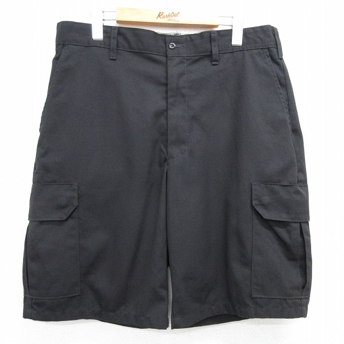 W36★古着 ショート ワーク カーゴ パンツ ショーツ メンズ 黒 ブラック 25apr26 中古 ボトムス 短パン ショーパン