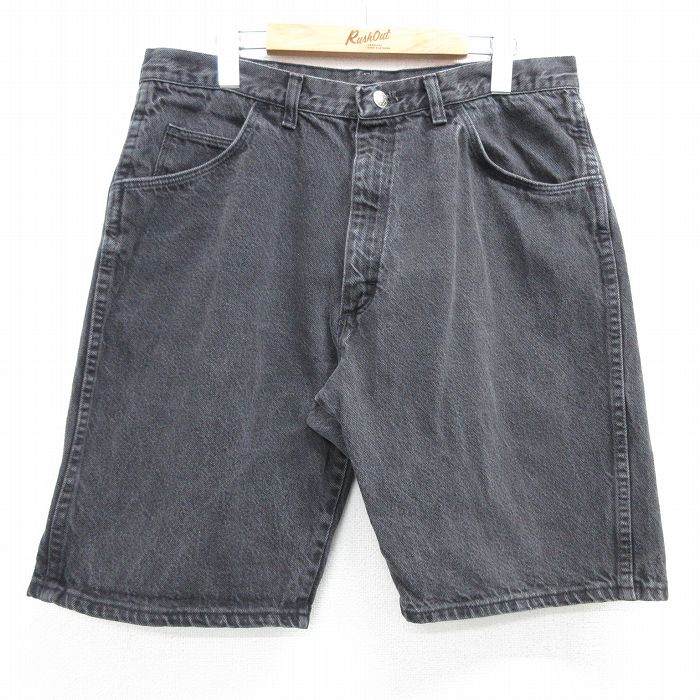 W36★古着 ラングラー Wrangler ショート パンツ ショーツ メンズ 90年代 90s コットン USA製 黒 ブラック デニム 【spe】 25apr26 中古 ボトムス 短パン ショーパン ハーフ