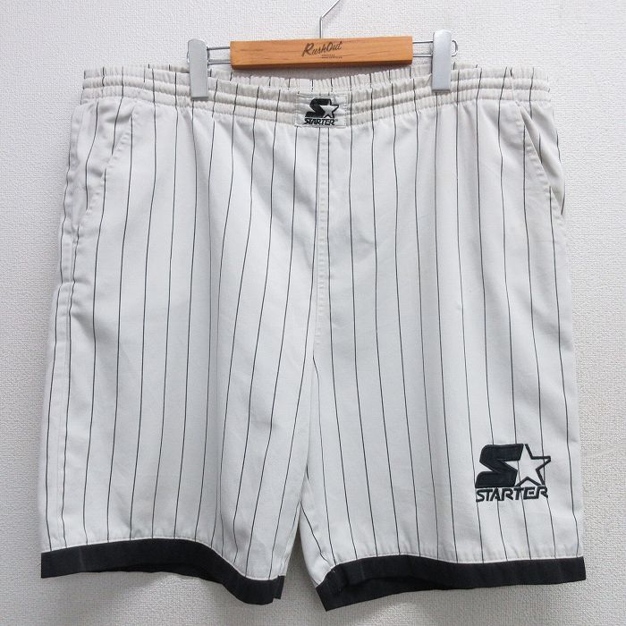 W40★古着 スターター STARTER ショート イージー パンツ ショーツ メンズ 90年代 90s 大きいサイズ 白他 ホワイト ストライプ 25apr26 中古 ボトムス 短パン ショーパン