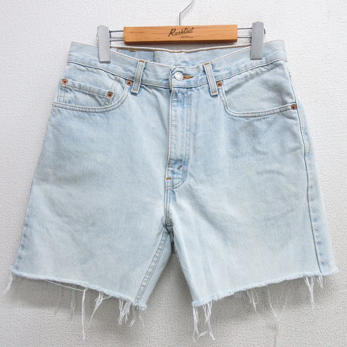 W31★古着 リーバイス Levis 505 ショート パンツ ショーツ メンズ 薄紺 ネイビー デニム 25apr26 中古 ボトムス 短パン ショーパン ハーフ