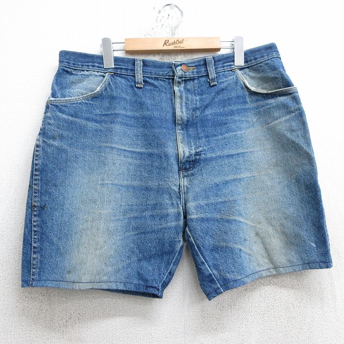 W38★古着 ラスラー ショート パンツ ショーツ メンズ 80年代 80s ヒゲ USA製 タロン 紺 ネイビー デニム 25apr26 中古 ボトムス 短パン ショーパン ハーフ