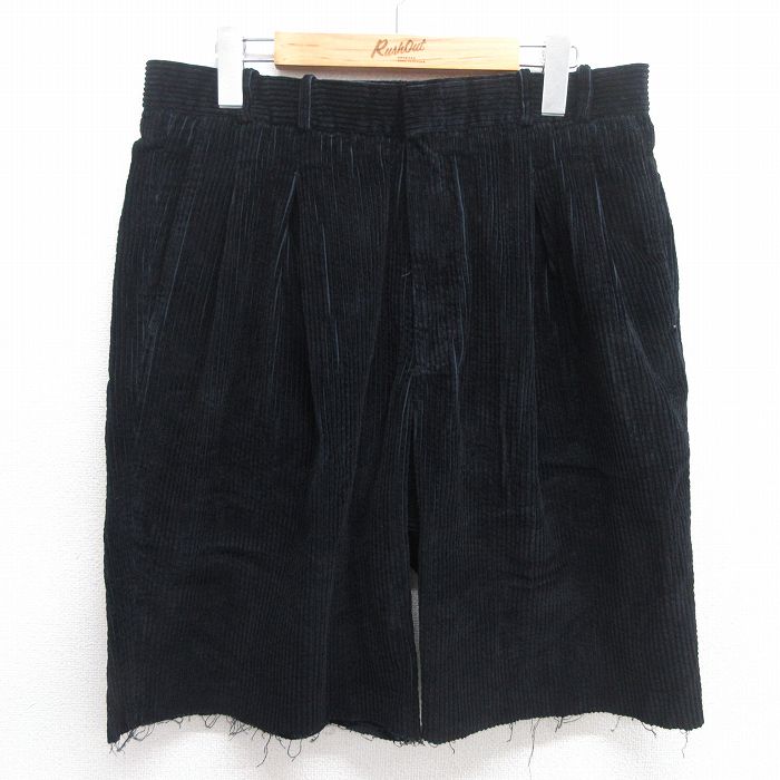 W34★古着 ショート コーデュロイ パンツ ショーツ メンズ 80年代 80s 太畝 コットン 黒 ブラック 【spe】 25apr28 中古 ボトムス 短パン ショーパン