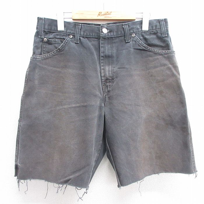 【50%OFF】W34★古着 ディッキーズ Dickies ショート ペインター パンツ ショーツ メンズ ダック地 コットン 黒 ブラック 25apr28 中古 ボトムス 短パン ショーパン