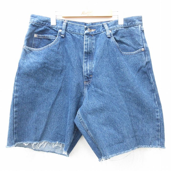 【50%OFF】W35★古着 ラングラー Wrangler ショート パンツ ショーツ メンズ コットン 紺 ネイビー デニム 25apr28 中古 ボトムス 短パン ショーパン ハーフ