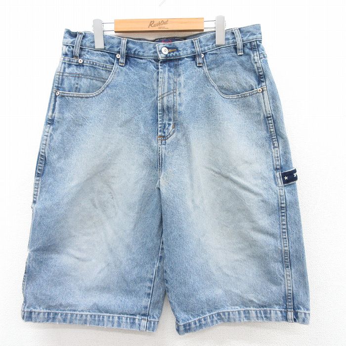 W35★古着 ショート ペインター パンツ ショーツ メンズ PHAT FARM コットン 紺 ネイビー デニム 【spe】 25apr28 中古 ボトムス 短パン ショーパン