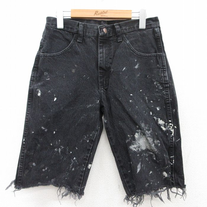W29★古着 ラスラー ショート パンツ ショーツ メンズ コットン 黒 ブラック 25apr28 中古 ボトムス 短パン ショーパン ハーフ
