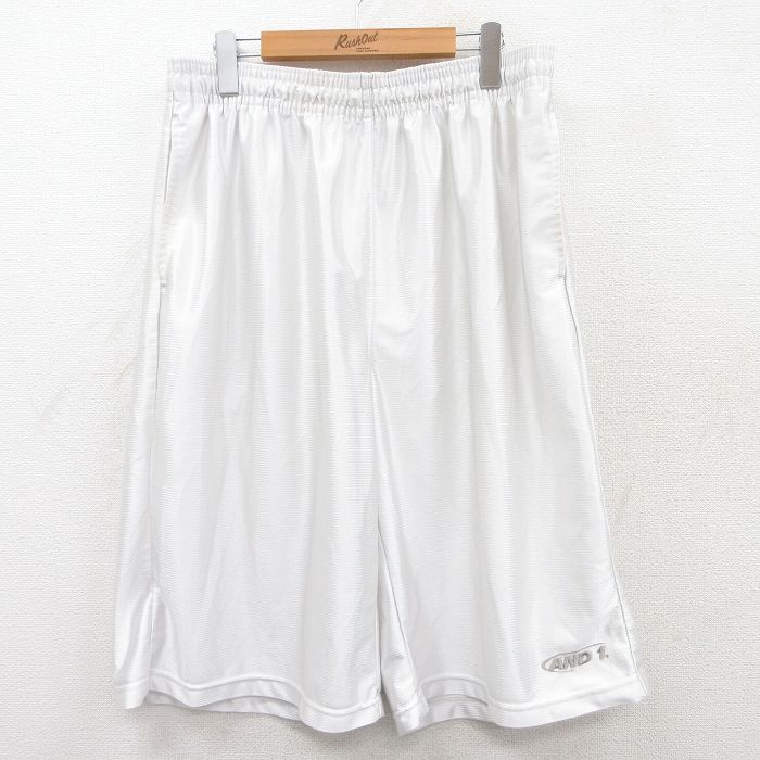 W34★古着 ハーフ トレーニング パンツ ショーツ メンズ AND1 白 ホワイト 25apr28 中古 ボトムス 短パン ショーパン