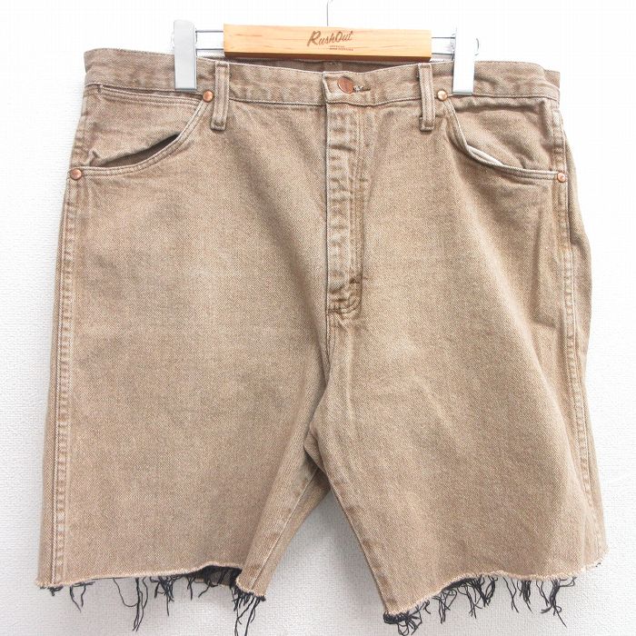 W36★古着 ラングラー Wrangler ショート パンツ ショーツ メンズ ヒゲ コットン ベージュ カーキ デニム 25apr28 中古 ボトムス 短パン ショーパン ハーフ