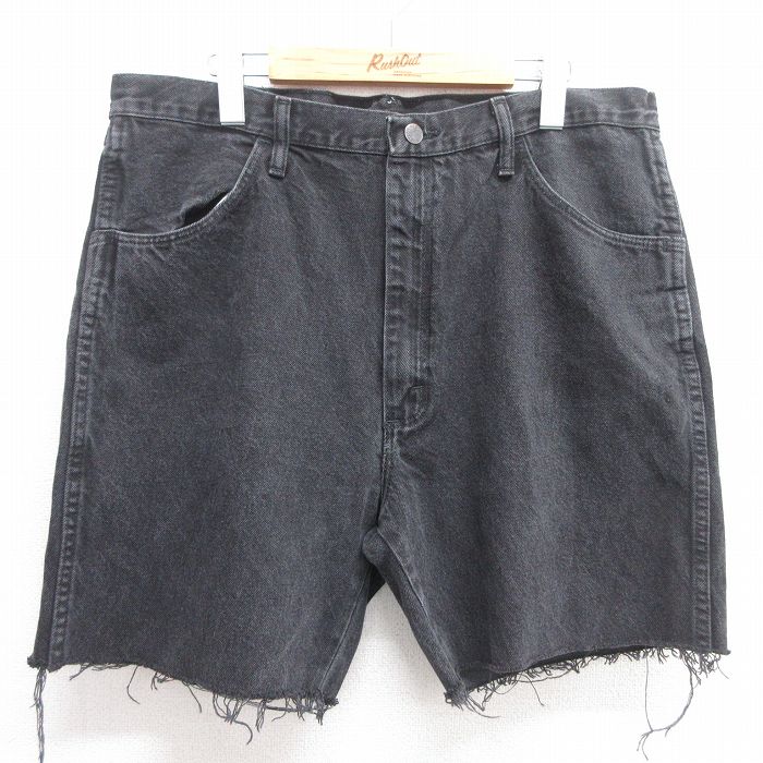 【50%OFF】W35★古着 ラスラー ショート パンツ ショーツ メンズ コットン 黒 ブラック デニム 25apr28 中古 ボトムス 短パン ショーパン ハーフ