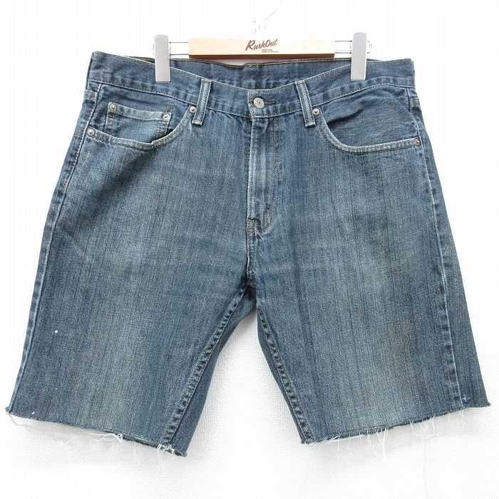 【50%OFF】W35★古着 リーバイス Levis 559 ショート パンツ ショーツ メンズ ヒゲ コットン 紺 ネイビー デニム 25apr30 中古 ボトムス 短パン ショーパン ハーフ